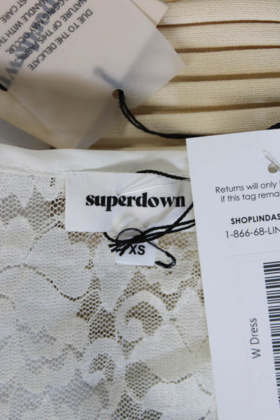 Superdown Womens White Floral Bodycon Dress Long Sleeve V Neck Size XS
