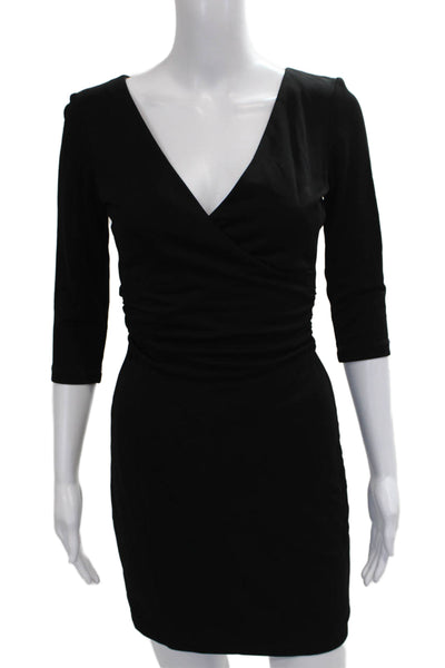 David Meister Women Wrap Dress Black V-Neck 3/4 Sleeve Zip Rayon Short Size 2