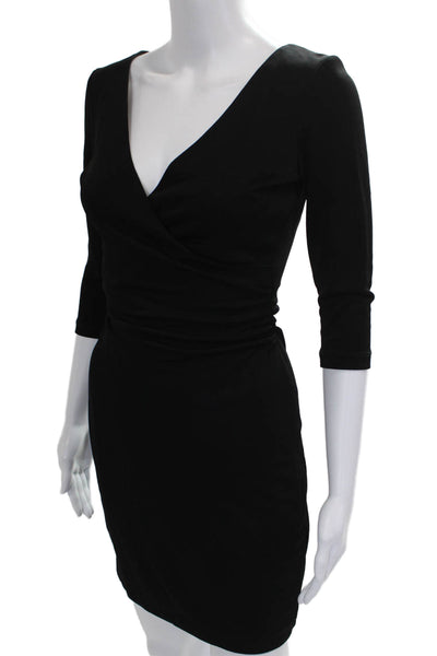 David Meister Women Wrap Dress Black V-Neck 3/4 Sleeve Zip Rayon Short Size 2