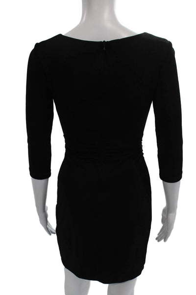 David Meister Women Wrap Dress Black V-Neck 3/4 Sleeve Zip Rayon Short Size 2