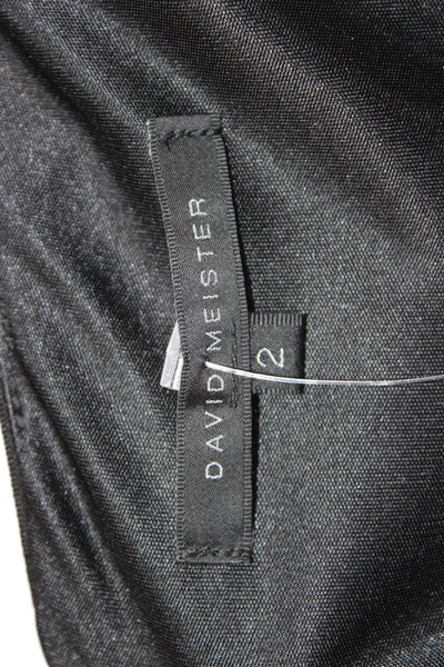 David Meister Women Wrap Dress Black V-Neck 3/4 Sleeve Zip Rayon Short Size 2
