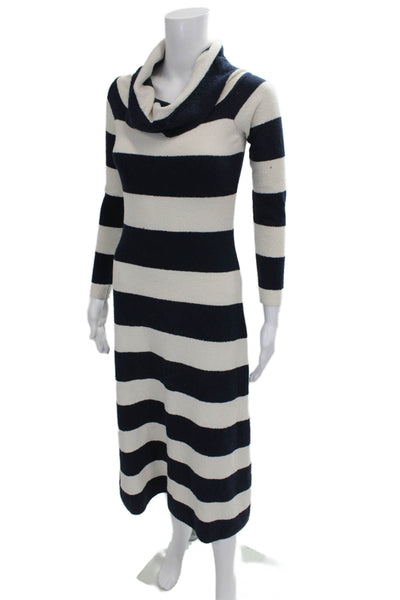 Zara Women Sweater Dress Blue Striped Cowl Neck Long Sleeve Polyester Size S