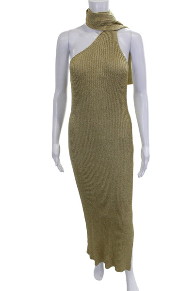 Zara Women Maxi One Shoulder Gold Viscose Dress Size L