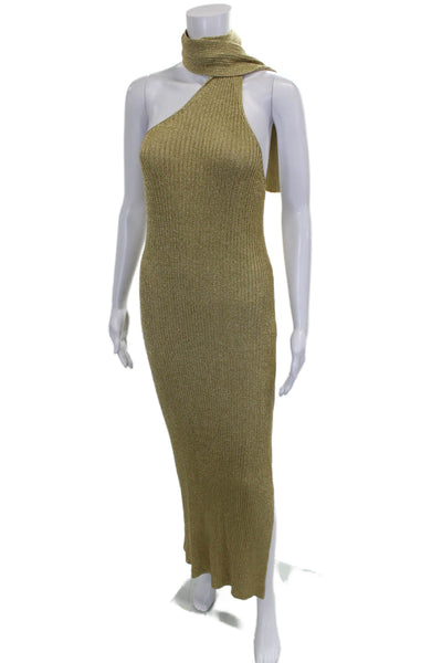 Zara Women Maxi One Shoulder Gold Viscose Dress Size L