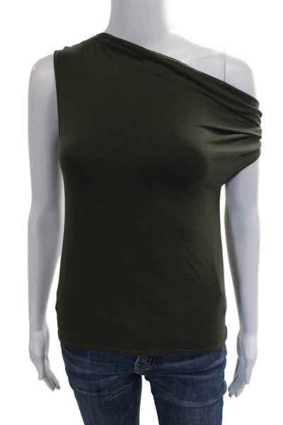 Enza Costa Women Basic Tank Green Viscose One Shoulder Size XS
