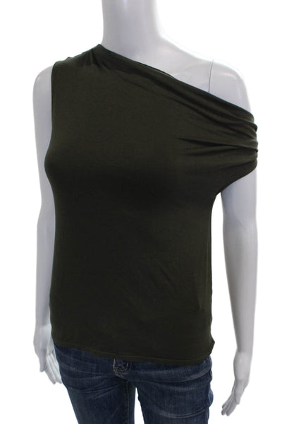 Enza Costa Women Basic Tank Green Viscose One Shoulder Size XS