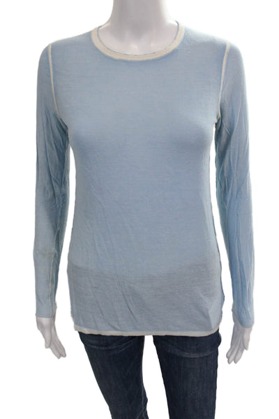 Kokun Women Basic Bamboo Long Sleeve Crew Neck T-Shirt Blue Size XS