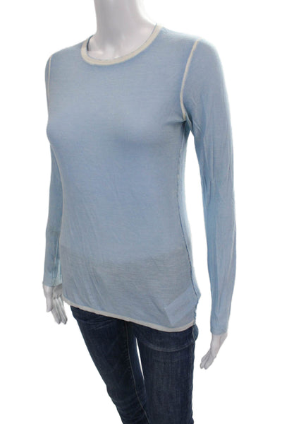 Kokun Women Basic Bamboo Long Sleeve Crew Neck T-Shirt Blue Size XS