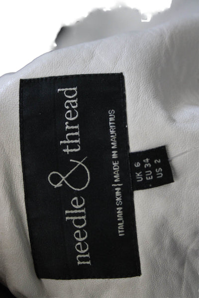 Needle & Thread Womens Ivory Leather Biker Jacket Zip Size 2