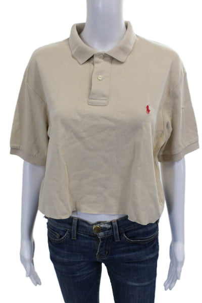 Polo Ralph Lauren Women Cropped Polo Beige Cotton Blend Short Sleeve Size M