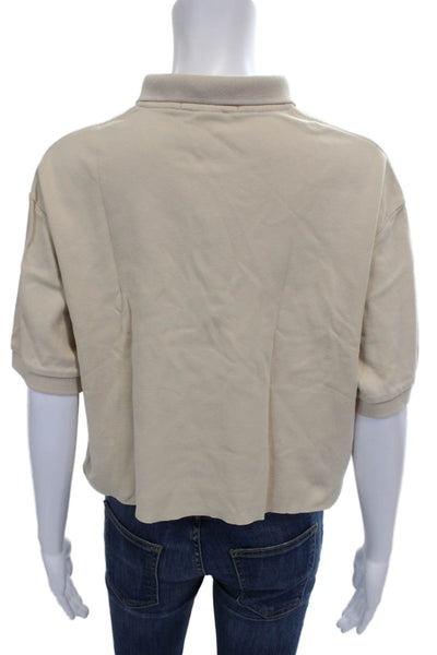 Polo Ralph Lauren Women Cropped Polo Beige Cotton Blend Short Sleeve Size M