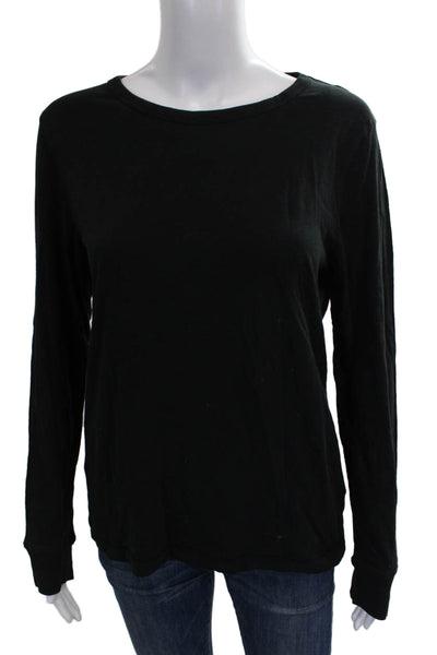 J Crew Womens Basic Black Cotton T Shirt Long Sleeve Crew Neck Size L