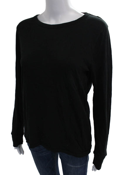 J Crew Womens Basic Black Cotton T Shirt Long Sleeve Crew Neck Size L