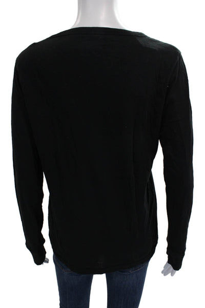 J Crew Womens Basic Black Cotton T Shirt Long Sleeve Crew Neck Size L