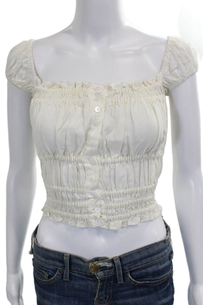 With Jean Womens Cropped White Blouse Cap Sleeve Size XS