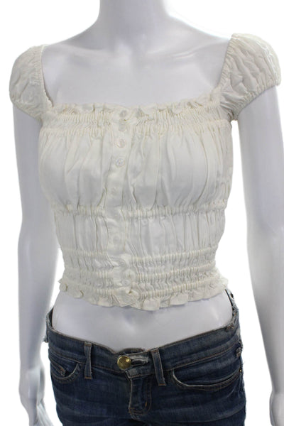 With Jean Womens Cropped White Blouse Cap Sleeve Size XS