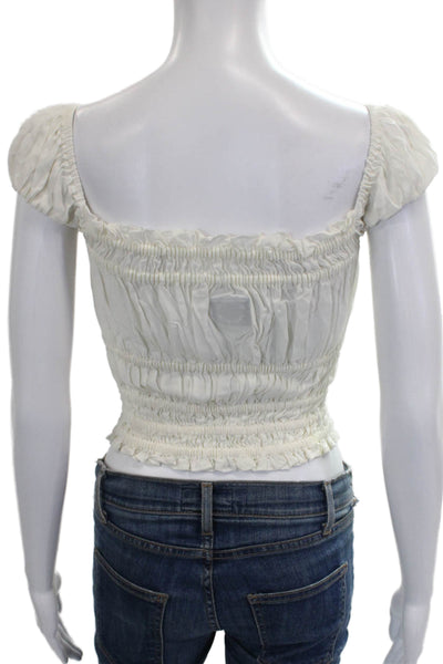With Jean Womens Cropped White Blouse Cap Sleeve Size XS