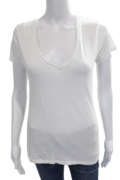 Nili Lotan Womens Basic Supima Cotton V Neck Short Sleeve T Shirt White Size S