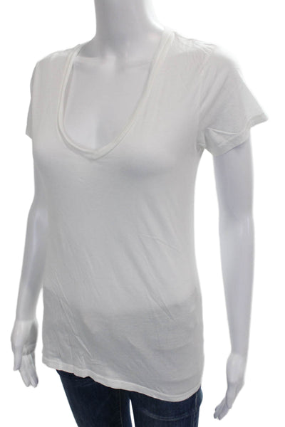 Nili Lotan Womens Basic Supima Cotton V Neck Short Sleeve T Shirt White Size S