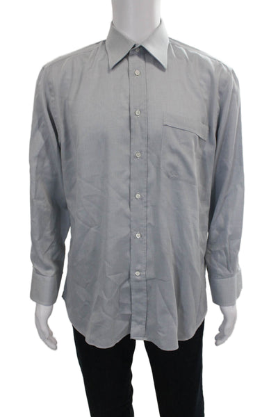 Canali Mens Cotton Collared Long Sleeve Button Up Shirt Gray Size 42/16.5