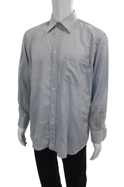 Canali Mens Cotton Collared Long Sleeve Button Up Shirt Gray Size 42/16.5
