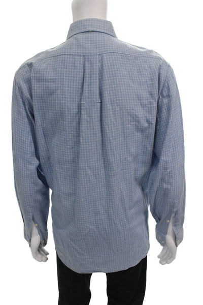 Canali Mens Cotton Blend Checkered Collared Button Up Shirt Blue Size L