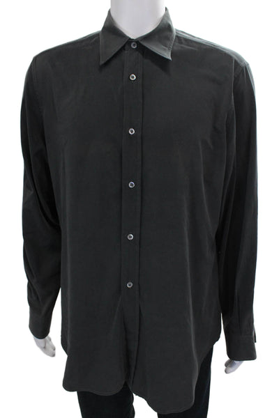 Ermenegildo Zegna Mens Solid Collared Button Up Shirt Gray Size XL
