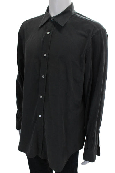 Ermenegildo Zegna Mens Solid Collared Button Up Shirt Gray Size XL