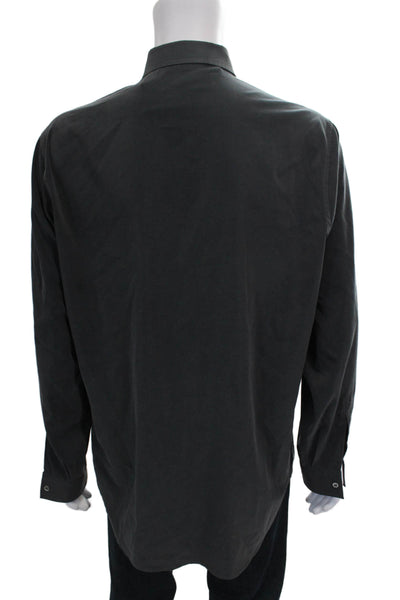 Ermenegildo Zegna Mens Solid Collared Button Up Shirt Gray Size XL