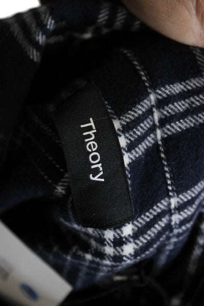 Theory Mens Cotton Plaid Collared Button Up Shirt Navy Size L