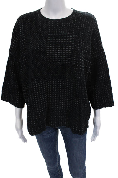 Pure Jill Women Black Cotton Crewneck Pullover Sweater 3/4 Sleeve Size S