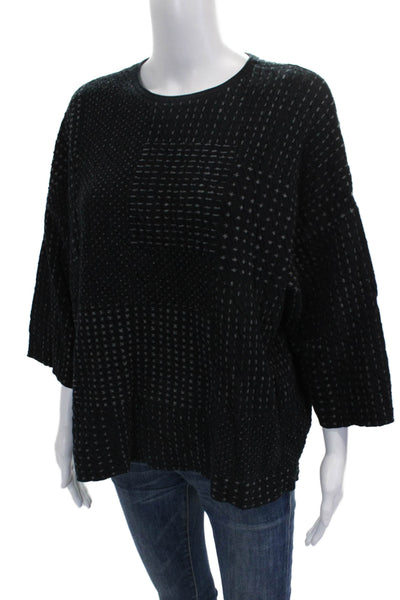 Pure Jill Women Black Cotton Crewneck Pullover Sweater 3/4 Sleeve Size S