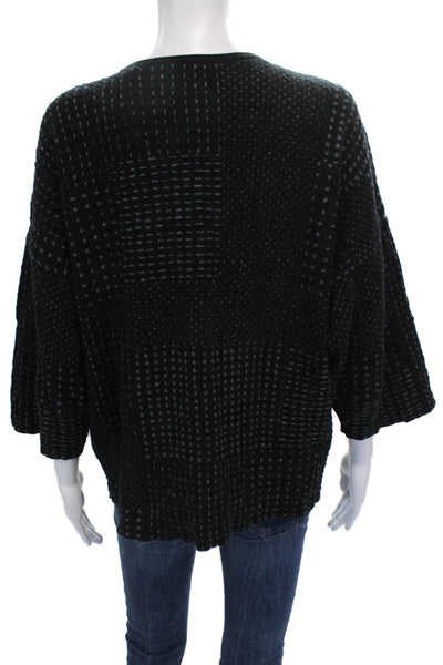 Pure Jill Women Black Cotton Crewneck Pullover Sweater 3/4 Sleeve Size S