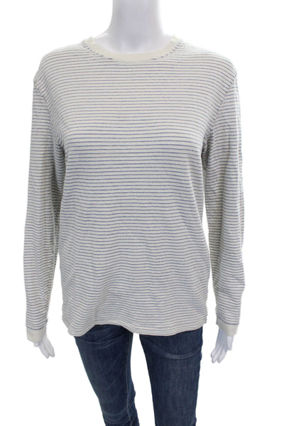 J Crew Women White Striped Cotton Crewneck Long Sleeve Basic T-Shirt Size S