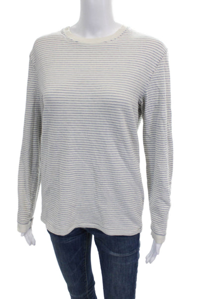 J Crew Women White Striped Cotton Crewneck Long Sleeve Basic T-Shirt Size S