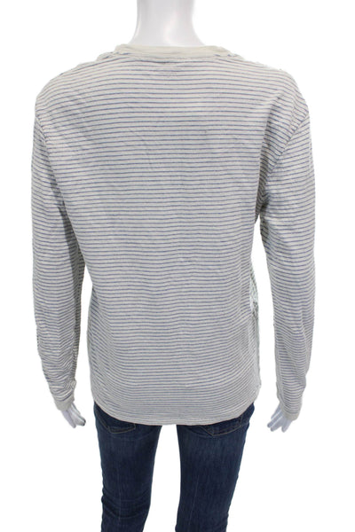 J Crew Women White Striped Cotton Crewneck Long Sleeve Basic T-Shirt Size S