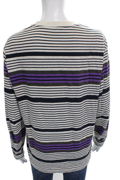 Club Monaco Women White Striped Cotton Crew Neck Long Sleeve T-Shirt Size S
