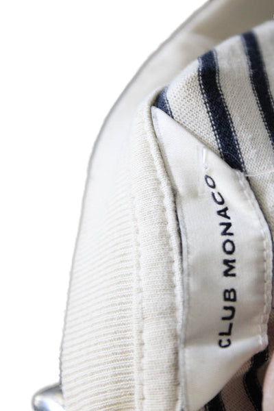 Club Monaco Women White Striped Cotton Crew Neck Long Sleeve T-Shirt Size S