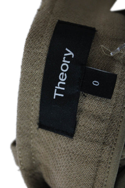 Theory Womens Cropped Brown Viscose Pants Button Closure Size 0