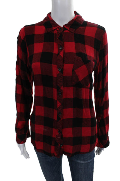 Rails Womens Button Up Plaid Rayon Collared Long Sleeve Red Size S Petites