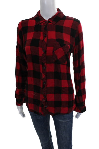 Rails Womens Button Up Plaid Rayon Collared Long Sleeve Red Size S Petites