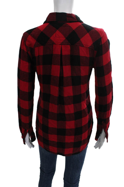Rails Womens Button Up Plaid Rayon Collared Long Sleeve Red Size S Petites
