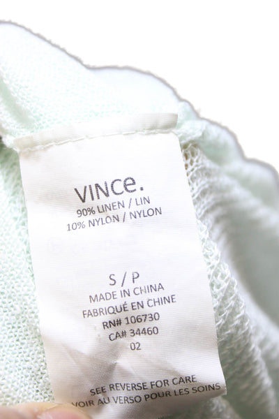 Vince Womens Pullover Linen Sweater Green V Neck Long Sleeve Size S