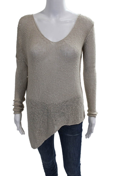 Helmut Lang Women Silk V-Neck Tunic Sweater Beige Long Sleeve Size S