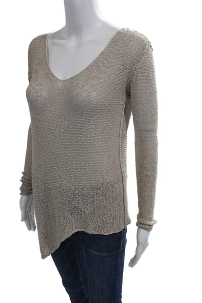 Helmut Lang Women Silk V-Neck Tunic Sweater Beige Long Sleeve Size S