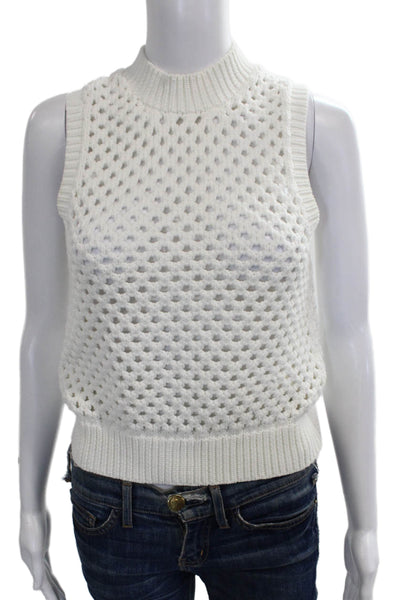 Theory Womens Cotton Mock Neck Sleeveless Sweater Vest White Size S
