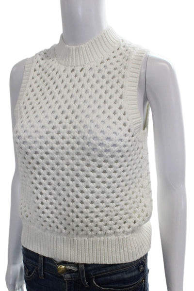 Theory Womens Cotton Mock Neck Sleeveless Sweater Vest White Size S