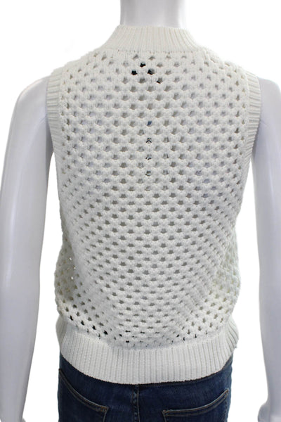 Theory Womens Cotton Mock Neck Sleeveless Sweater Vest White Size S
