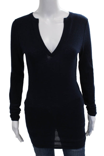 Malika Womens Tunic Cashmere V-Neck Long Sleeve Blue Sweater Size S