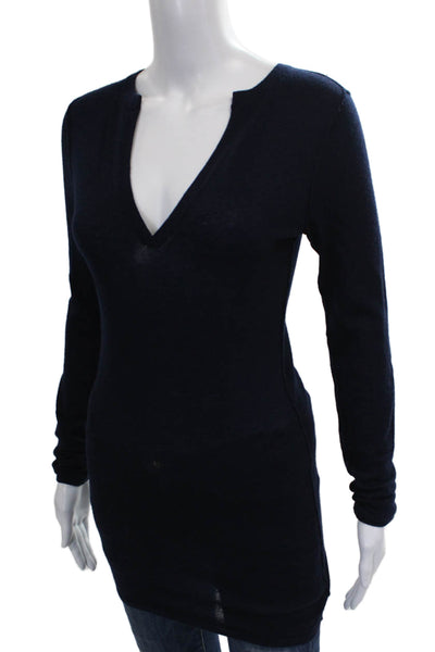 Malika Womens Tunic Cashmere V-Neck Long Sleeve Blue Sweater Size S
